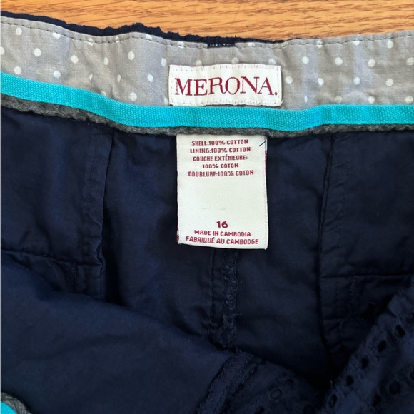 Merona Shorts Women’s 16 Blue Eyelet Detail Zip Button Closure Pockets Casual - Picture 2 of 8